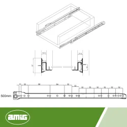 Prowadnice rolkowe 500x37mm srebrne mod. 20