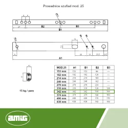 Prowadnice kulkowe 342x17mm mod. 25