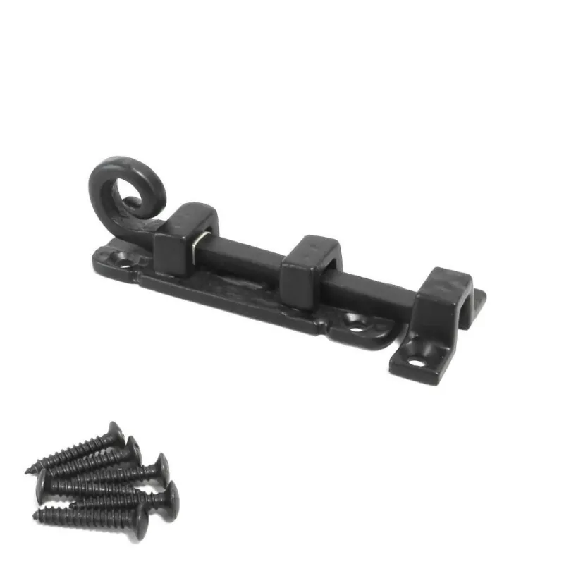 Zasuwka stalowa czarna rustykalna 102mm zawinięty ogon