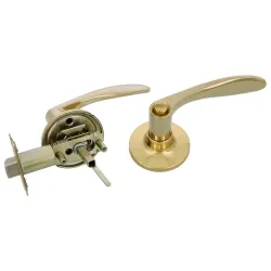 Klamka z zamkiem i pokrętłem mosiądzowana LEWA mod. 722 łazienkowa