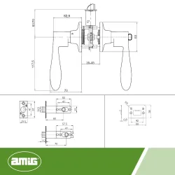 Klamka z zamkiem i pokrętłem mosiądzowana LEWA mod. 722 łazienkowa