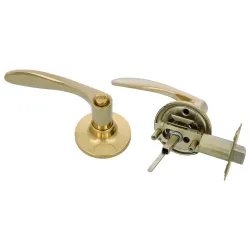Klamka z zamkiem i pokrętłem mosiądzowana PRAWA mod. 722 łazienkowa