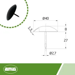 Ćwiek gwóźdź ozdobny okrągły 40mm czarny mod.1