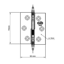 Zawias do drzwi 70x50mm mosiądz złoto antyczne PRAWY (pl) mod. 1006 EAN