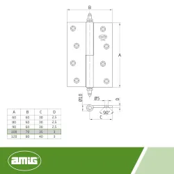 Zawias do drzwi 100x70mm mosiądz chrom satyna rozłączny PRAWY (pl) mod. 1007