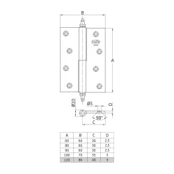 Zawias do drzwi 120x80mm mosiądz chrom mat rozłączny PRAWY (pl) mod. 1007