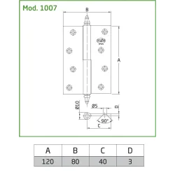 Zawias do drzwi 100x70mm mosiądz satyna rozłączny PRAWY (pl) mod. 1007