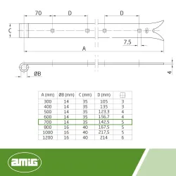 Zawias pasowy 700mm ozdobny czarny do fi. 14mm mod.4200