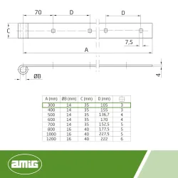 Zawias pasowy 4300-300 prosty czarny