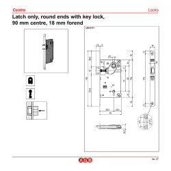 Zamek na klucz 90/50 mosiądzowany F18 CENTRO bez rygla