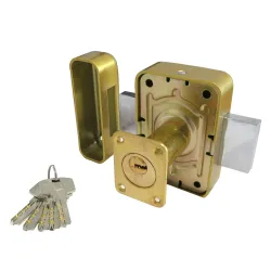 Zamek wierzchni bębenkowy 96x66mm złoty mod. 80