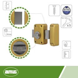 Zamek wierzchni bębenkowy 96x66mm złoty mod. 80