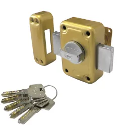 Zamek wierzchni bębenkowy 96x66mm złoty mod. 80