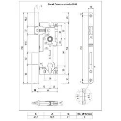 Zamek na wkładkę z dźwignią 90/40 mosiądzowany F18 t.9 PATENT GRANDE