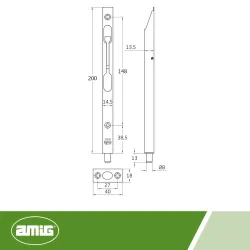 Zasuwa czołowa 200x14,5mm INOX Kantrygiel przekładany mod. 1401