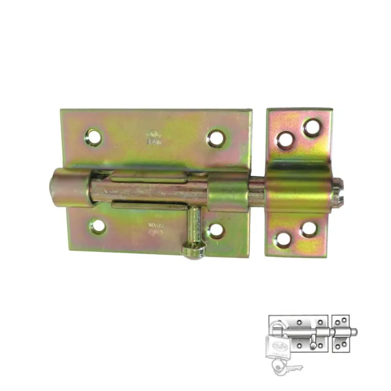 Zasuwka 454-85 żółty ocynk z otworem na  kłódkę