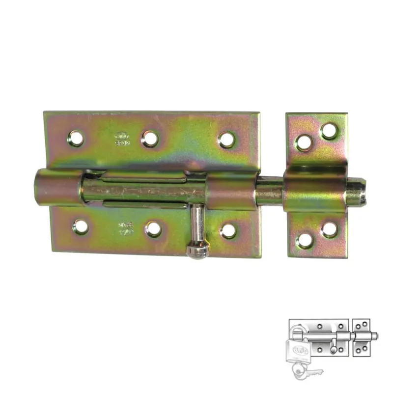 Zasuwka 454-100 żółty ocynk z otworem na  kłódkę