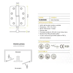 Zawias Inox 102x76x3mm 11 Lift -Prawy 2x