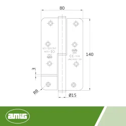 Zawias do drzwi 140x80mm stal nierdzewna INOX LEWY (pl) mod. 429 CE