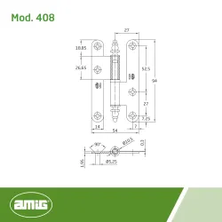 Zawias do drzwi 94x54mm stal złoty rozłączny PRAWY (pl) mod. 408