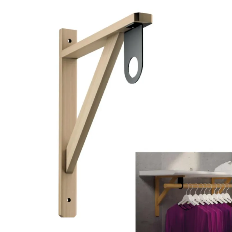 Wspornik półki drewniany 330x280mm z uchwytem na drążek ubraniowy HABITAT