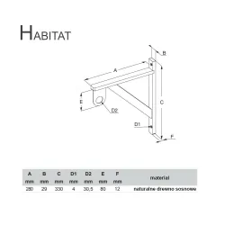 Wspornik półki drewniany 330x280mm z uchwytem na drążek ubraniowy HABITAT