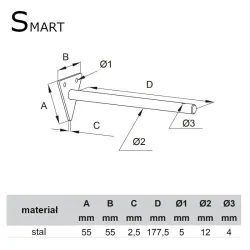 Wspornik półki stalowy biały 177mm mod. SMART