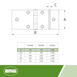 Zawias 814 1" 25x76mm cynkowany 25x76x1,00