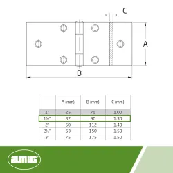 Zawias 814 1-1/2" 37x90mm cynkowany 37x90x1,30