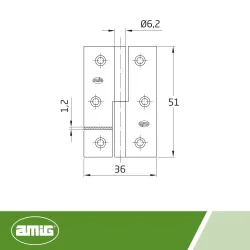 Zawias meblowy 51x36mm mosiądzowany LEWY (pl) mod. 540 EAN