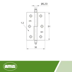 Zawias meblowy 51x36mm mosiądzowany LEWY (pl) 2szt. mod. 541 BAG