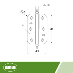 Zawias stalowy ozdobny 70x43mm mosiądzowany Prawy (pl) mod. 542
