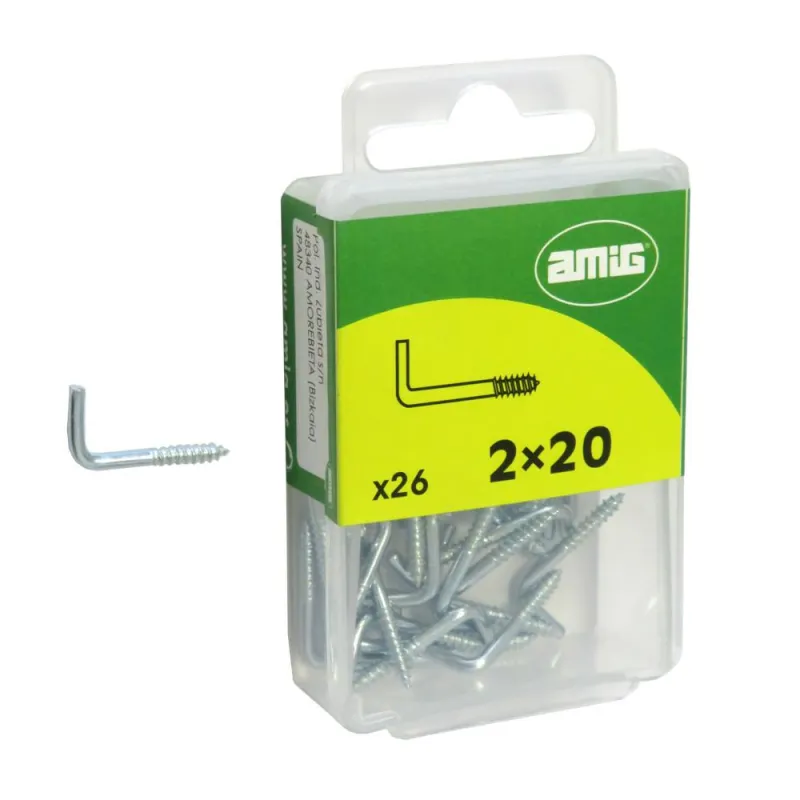 Hak prosty haczyk wkręcany 2x20mm cynkowany 26szt.