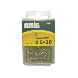 Hak prosty 2,5x20mm haczyk wkręcany mosiądzowany 26szt.