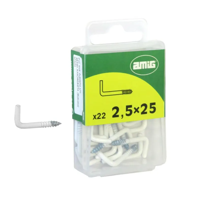 Haczyki wkręcane 2,5x25mm białe hak prosty 22szt.