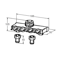 Złącze do kranu, adapter, czwórnik z zaworami ABS mod.2071