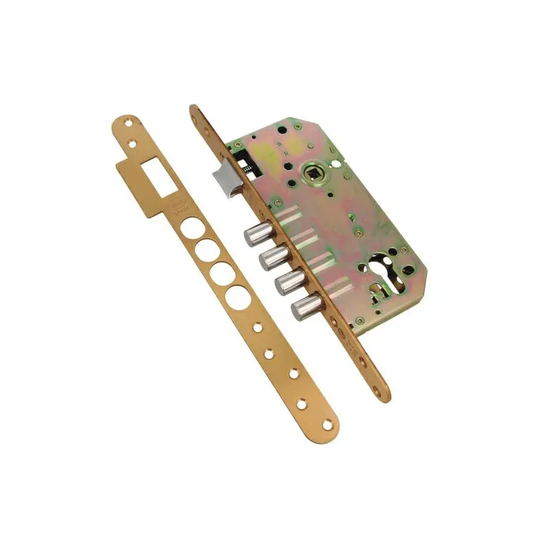 Zamek drzwiowy bolcowy na wkładkę 85/50 mosiądz satyna 101 BASE