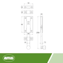 Zasuwa rygiel ze stali nierdzewnej 250mm INOX mod. 3800