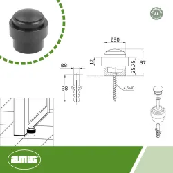 Odbój drzwiowy 36mm czarny odbojnik podłogowy mod.205