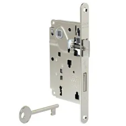 Zamek drzwiowy na klucz 90/50 niklowany F18 CENTRO z ryglem