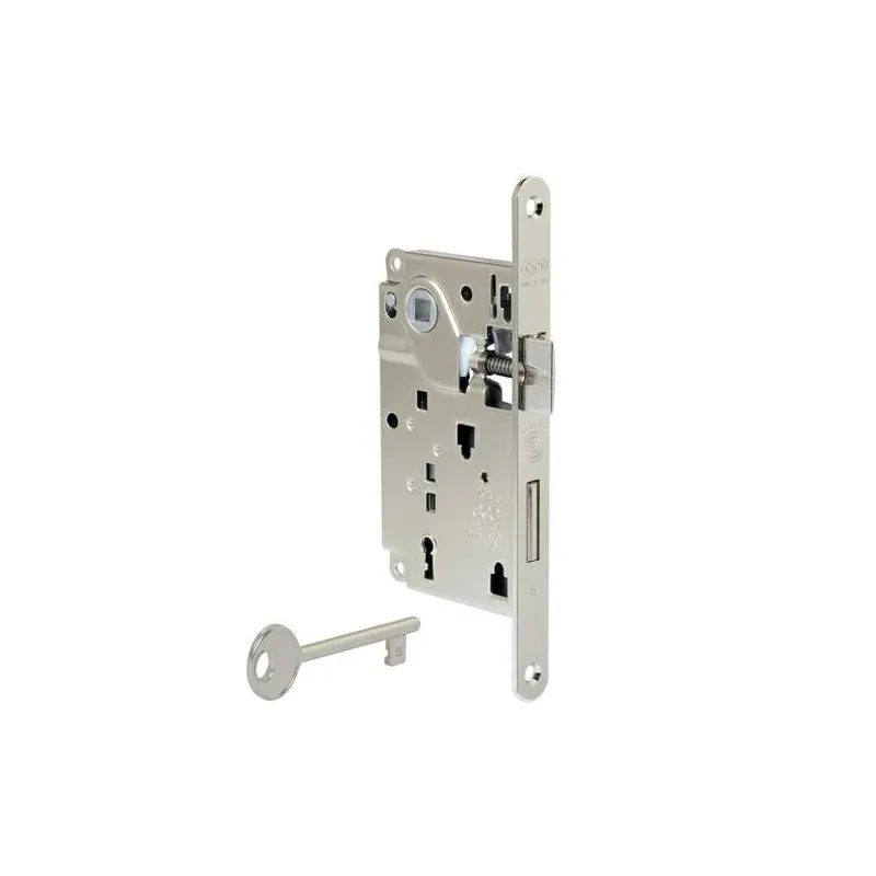 Zamek drzwiowy na klucz 90/50 niklowany F18 CENTRO z ryglem