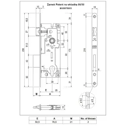 Zamek na wkładkę z dźwignią 90/50 niklowany F18 t.9 PATENT GRANDE