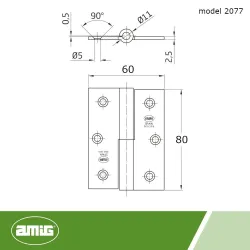Zawias do drzwi 80x60mm stal nierdzewna INOX rozłączny LEWY (pl) mod. 2077