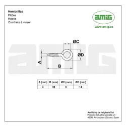 Haczyki oczkowe wkręcane 3x30mm oczko 7,5mm białe 13szt.