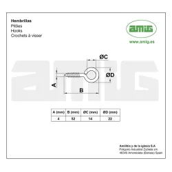 Haczyk wkręcany 4x52mm oczko 14mm mosiądzowany 6szt.