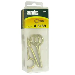 Haczyk wkręcany 4,5x69mm oczko 14mm mosiądzowany 4szt.