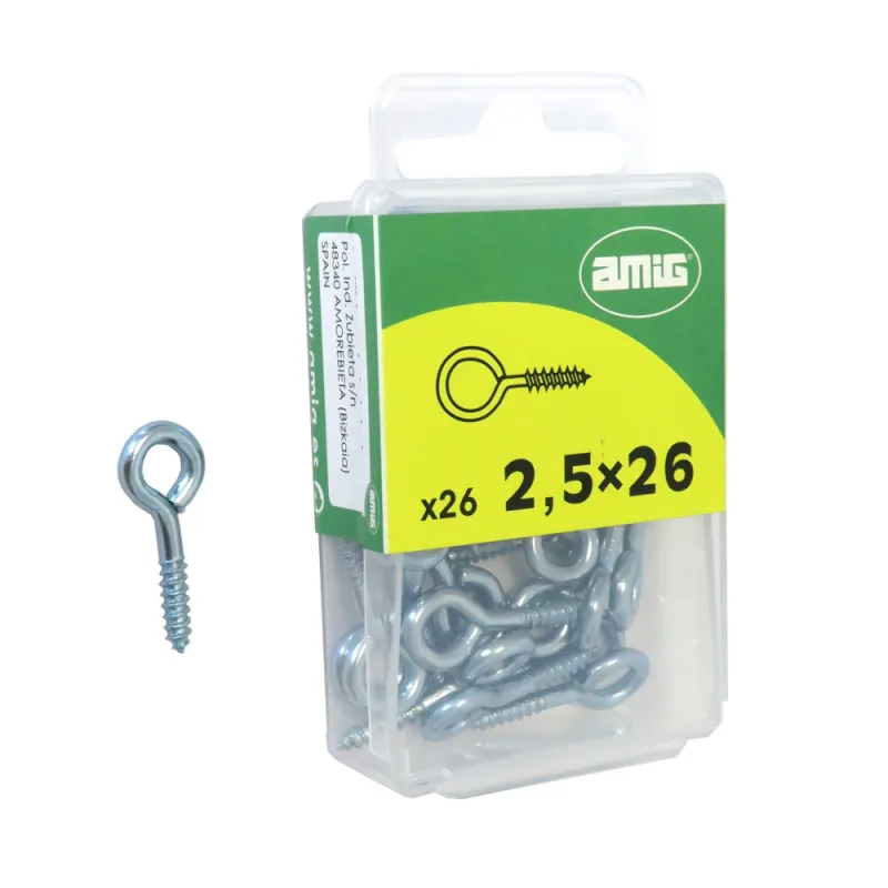 Haczyki oczkowe wkręcane 2,5x26mm oczko 5,5mm cynkowane 26szt.