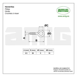 Haczyki oczkowe wkręcane 2,5x26mm oczko 5,5mm cynkowane 26szt.