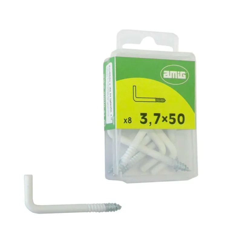 Hak prosty 3,7x50mm haczyk wkręcany biały 8szt