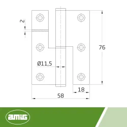 Zawias do drzwi 76x58mm stal nierdzewna INOX LEWY (pl) mod. 440 MB
